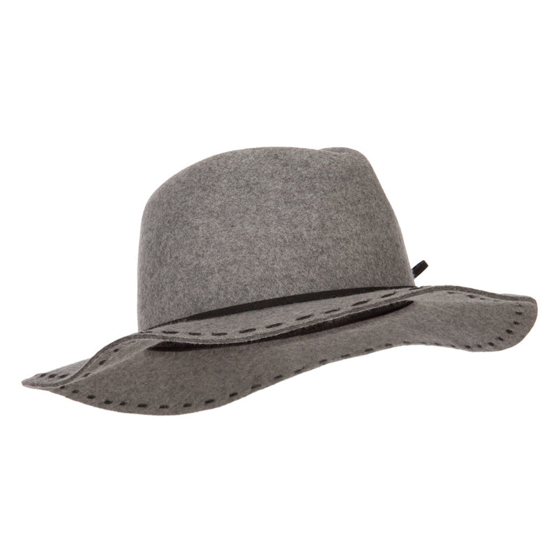 Women's Tassel Tie Trim Large Stitch Detailed Brim Wool Fedora Hat