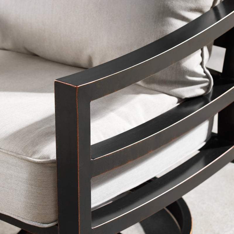 Aluminum 44-in Round Patio Fire Table Set with Swivel Rocking Chairs