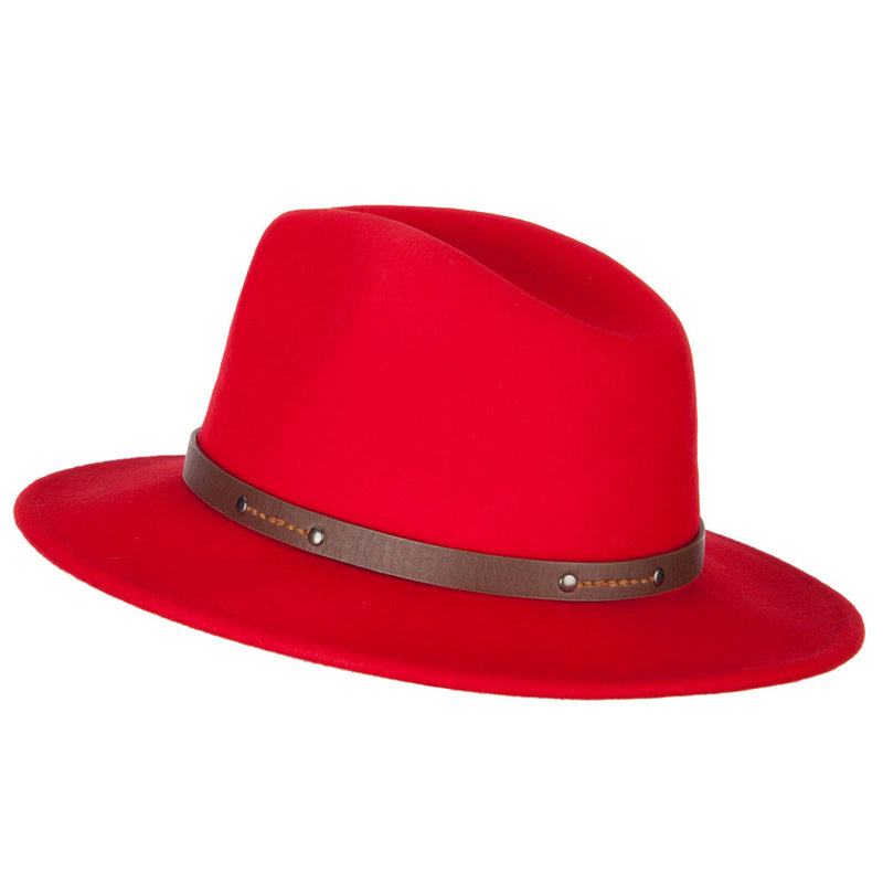 Women's Wool Leatherette Buckle Band Accented Large Brim Fedora Hat