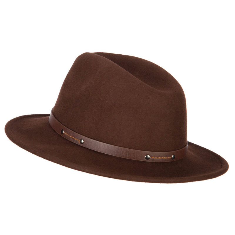 Women's Wool Leatherette Buckle Band Accented Large Brim Fedora Hat