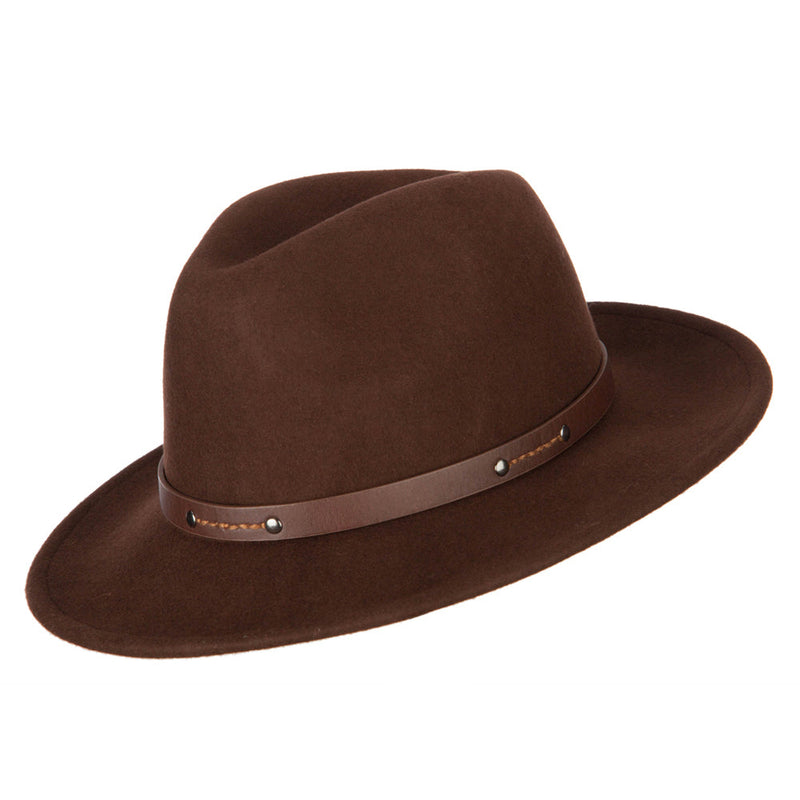 Women's Wool Leatherette Buckle Band Accented Large Brim Fedora Hat