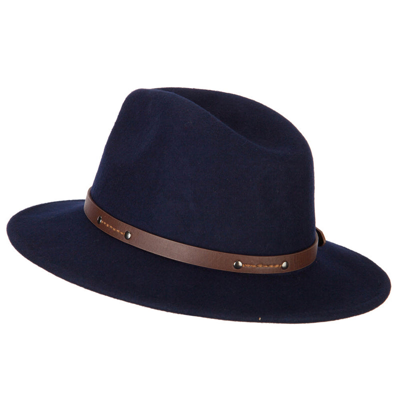 Women's Wool Leatherette Buckle Band Accented Large Brim Fedora Hat
