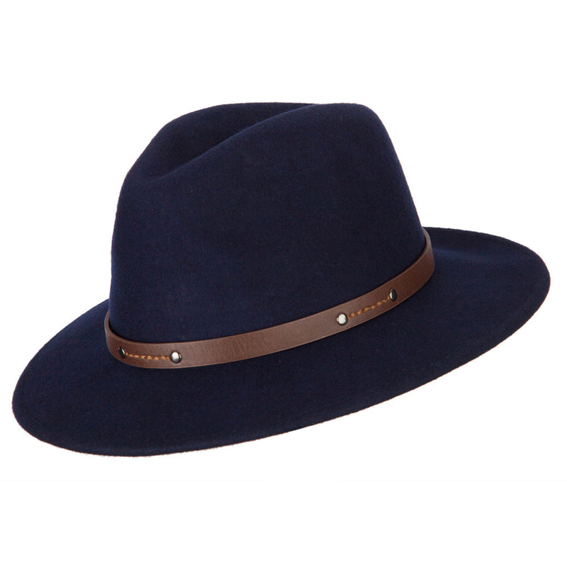 Women's Wool Leatherette Buckle Band Accented Large Brim Fedora Hat