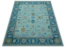 Elaine Custom Made Blue Traditional Oushak Hand Tufted Wool Rug