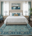 Elaine Custom Made Blue Traditional Oushak Hand Tufted Wool Rug