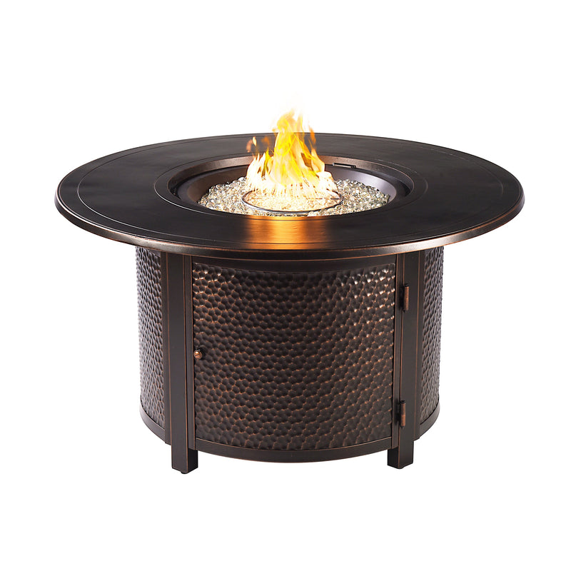 Aluminum 44-in Round Patio Fire Table Set with Swivel Rocking Chairs