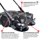 30" Battery Powered Push Sweeper with Triple Power Brooms Electric Drive and Dust Suppression Sprayer by Tomahawk Power