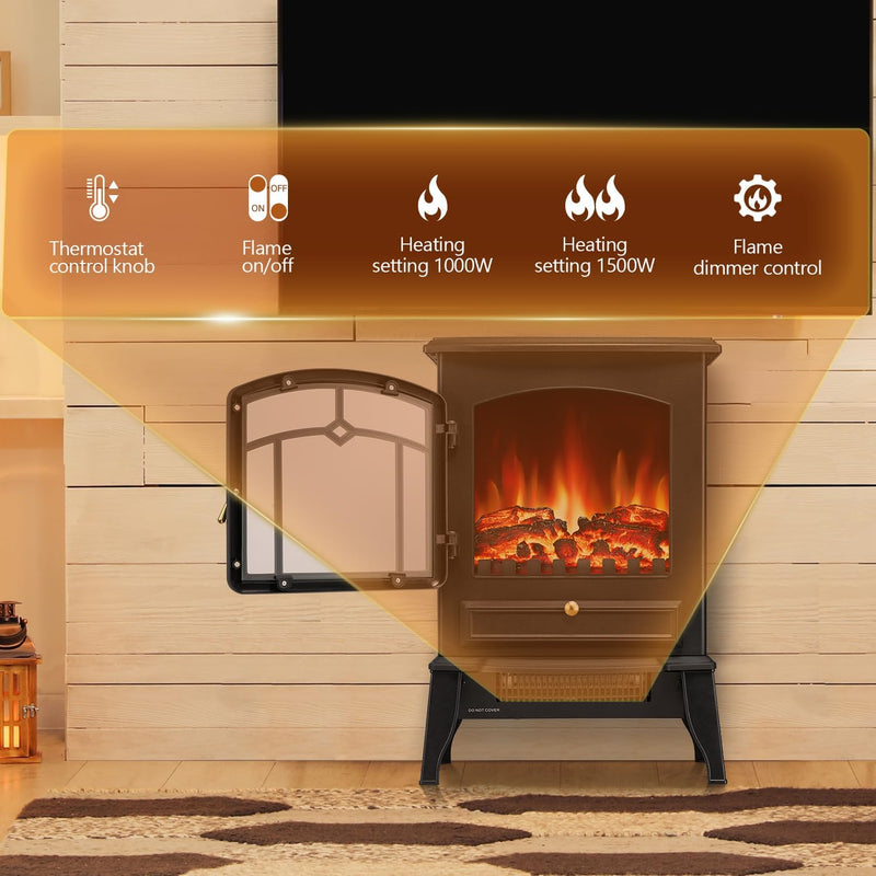 Electric Fireplace Stove Heater with Thermostat Control 520232