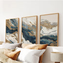 Gold & Blue Brush Strokes. Luxury 3 Piece Abstract Wall Art by Wall Art Set