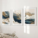 Gold & Blue Brush Strokes. Luxury 3 Piece Abstract Wall Art by Wall Art Set