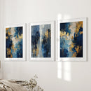 Elegant Navy and Gold Art Set of 3. Contemporary Abstract Prints by Wall Art Set
