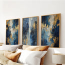 Elegant Navy and Gold Art Set of 3. Contemporary Abstract Prints by Wall Art Set