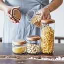 Elegant acacia wood lid glass food storage jars kitchen set by Decorbites