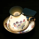 GobekUsa Fruits Pattern Ceramic Coffee Mug Set Gold-plated Tea Cup Saucer Dining Juice Container