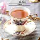 GobekUsa Fruits Pattern Ceramic Coffee Mug Set Gold-plated Tea Cup Saucer Dining Juice Container