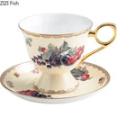 GobekUsa Fruits Pattern Ceramic Coffee Mug Set Gold-plated Tea Cup Saucer Dining Juice Container