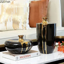 GobekUsa Elegant Black Gold Ceramic Vase for Modern Luxury Flower Decoration