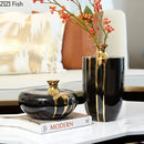 GobekUsa Elegant Black Gold Ceramic Vase for Modern Luxury Flower Decoration