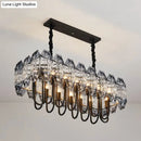 GobekUsa 14-Head Crystal Flute Hanging Ceiling Light in Swirled Black - Sleek Island Lighting Idea
