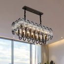 GobekUsa 14-Head Crystal Flute Hanging Ceiling Light in Swirled Black - Sleek Island Lighting Idea