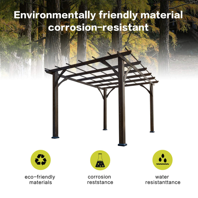 [10x12FT] Premium Outdoor Brown Cedar Wood Pergola For Spacious Patios (SAK45639)