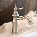 GobekUsa Brushed Nickel Brass Basin Faucet Swivel Spout Single Handle Hot Cold Mixer