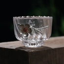 Elegant carved tin glass tea cup set dining room glassware by Decorbites