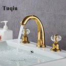 GobekUsa Crystal Handle Gold Basin Faucet, Widespread Sink Tap, Hot/Cold Mixer