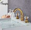 GobekUsa Crystal Handle Gold Basin Faucet, Widespread Sink Tap, Hot/Cold Mixer