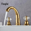 GobekUsa Crystal Handle Gold Basin Faucet, Widespread Sink Tap, Hot/Cold Mixer