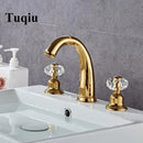 GobekUsa Crystal Handle Gold Basin Faucet, Widespread Sink Tap, Hot/Cold Mixer