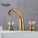 GobekUsa Crystal Handle Gold Basin Faucet, Widespread Sink Tap, Hot/Cold Mixer
