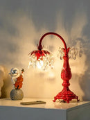 GobekUsa Elegant Crystal Wedding Table Lamp | Red Wedding Room Bedside Ever-Burning Lamp