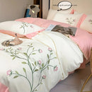 GobekUsa Elegant Embroidery Duvet Cover Set, Blue Pink, 3 Pieces