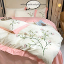 GobekUsa Elegant Embroidery Duvet Cover Set, Blue Pink, 3 Pieces