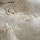 GobekUsa Elegant Floral Lace Ruffles Bedding Set with Double Yarn - Soft Cotton Blend