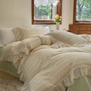 GobekUsa Elegant Floral Lace Ruffles Bedding Set with Double Yarn - Soft Cotton Blend