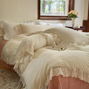 GobekUsa Elegant Floral Lace Ruffles Bedding Set with Double Yarn - Soft Cotton Blend