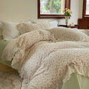 GobekUsa Elegant Floral Lace Ruffles Bedding Set with Double Yarn - Soft Cotton Blend