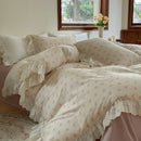 GobekUsa Elegant Floral Lace Ruffles Bedding Set with Double Yarn - Soft Cotton Blend