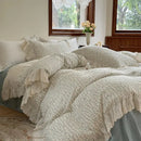 GobekUsa Elegant Floral Lace Ruffles Bedding Set with Double Yarn - Soft Cotton Blend