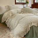 GobekUsa Elegant Floral Lace Ruffles Bedding Set with Double Yarn - Soft Cotton Blend