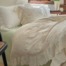 GobekUsa Elegant Floral Lace Ruffles Bedding Set with Double Yarn - Soft Cotton Blend