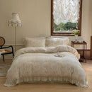GobekUsa Elegant Floral Lace Ruffles Bedding Set with Double Yarn - Soft Cotton Blend