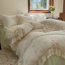 GobekUsa Elegant Floral Lace Ruffles Bedding Set with Double Yarn - Soft Cotton Blend