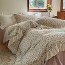 GobekUsa Elegant Floral Lace Ruffles Bedding Set with Double Yarn - Soft Cotton Blend