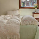 GobekUsa Elegant Floral Lace Ruffles Bedding Set with Double Yarn - Soft Cotton Blend