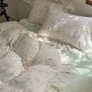 GobekUsa Elegant Floral Lace Ruffles Bedding Set with Double Yarn - Soft Cotton Blend
