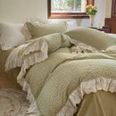 GobekUsa Elegant Floral Lace Ruffles Bedding Set with Double Yarn - Soft Cotton Blend