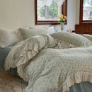 GobekUsa Elegant Floral Lace Ruffles Bedding Set with Double Yarn - Soft Cotton Blend